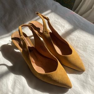 Free People Fall Mustard Yellow Juliet Slingback Kitten Heels Size 7